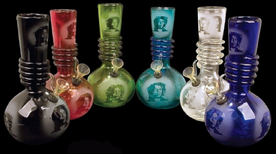 9 Inch Tall Etched Bob Marley Retro Glass Water Pipe (4 Different Colors 